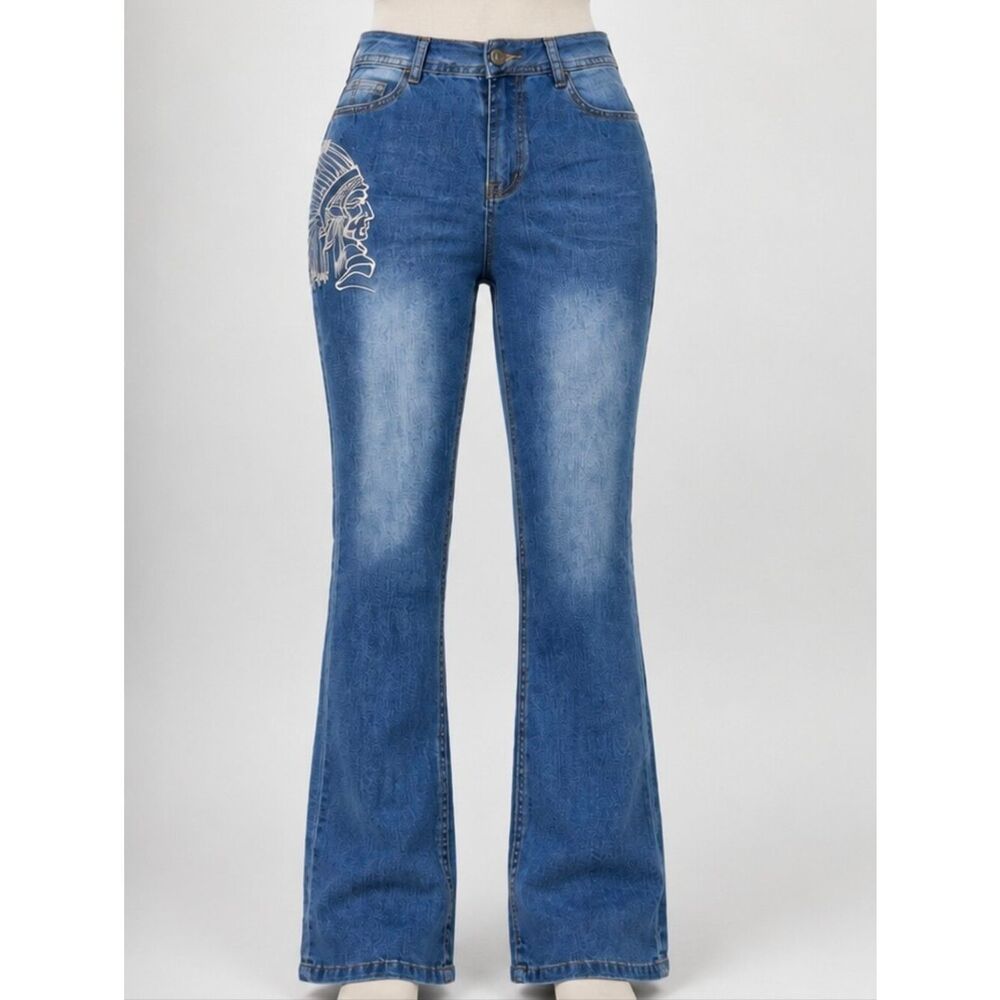 Jeans Native American Style Stitch Faded Jeans